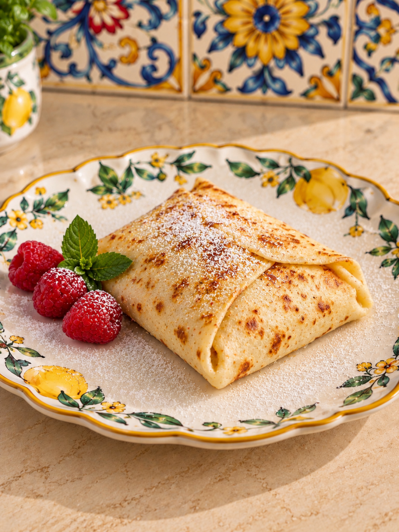 Fagottino ketogenico dolce preparato con una piadina extra sottile e flessibile, farcito con ricotta dolce e vellutata chetogenica di lamponi senza zucchero. Una colazione keto morbida, golosa e delicata, cotta in padella e facile da preparare.