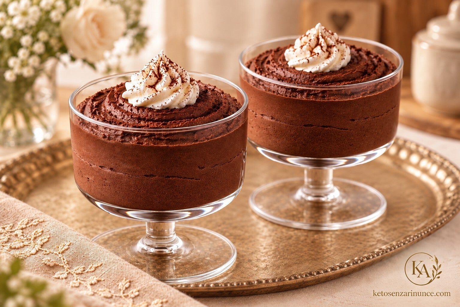 Questa mousse al cioccolato chetogenica è ricca, avvolgente e super golosa, con una consistenza vellutata, piena e cremosa. È il dolce al cucchiaio perfetto da servire in coppetta quando vuoi qualcosa di semplice ma d’effetto, senza passaggi complicati né