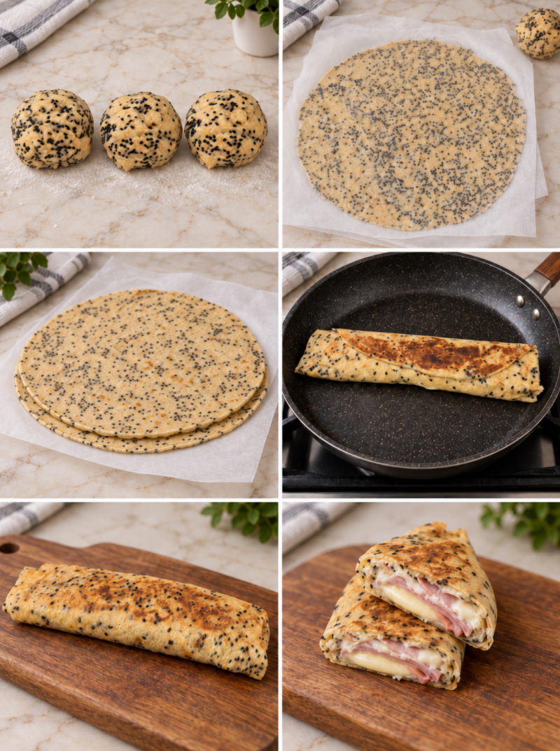 Piadina chetogenica sottile, morbida e flessibile, preparata senza uova e senza latticini. Facile da arrotolare e farcire, perfetta per colazioni salate, pranzi veloci e ricette keto creative. Ricetta di Keto senza rinunce – Keto Amica.