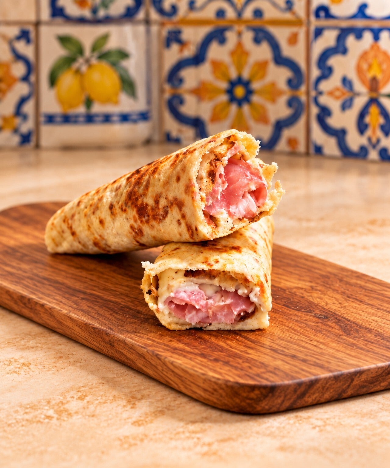 Piadina chetogenica extra sottile allo speck, morbida e flessibile, farcita con formaggio spalmabile e prosciutto cotto. Ricetta veloce in padella, senza uova e senza latticini nell’impasto, perfetta per una colazione salata keto