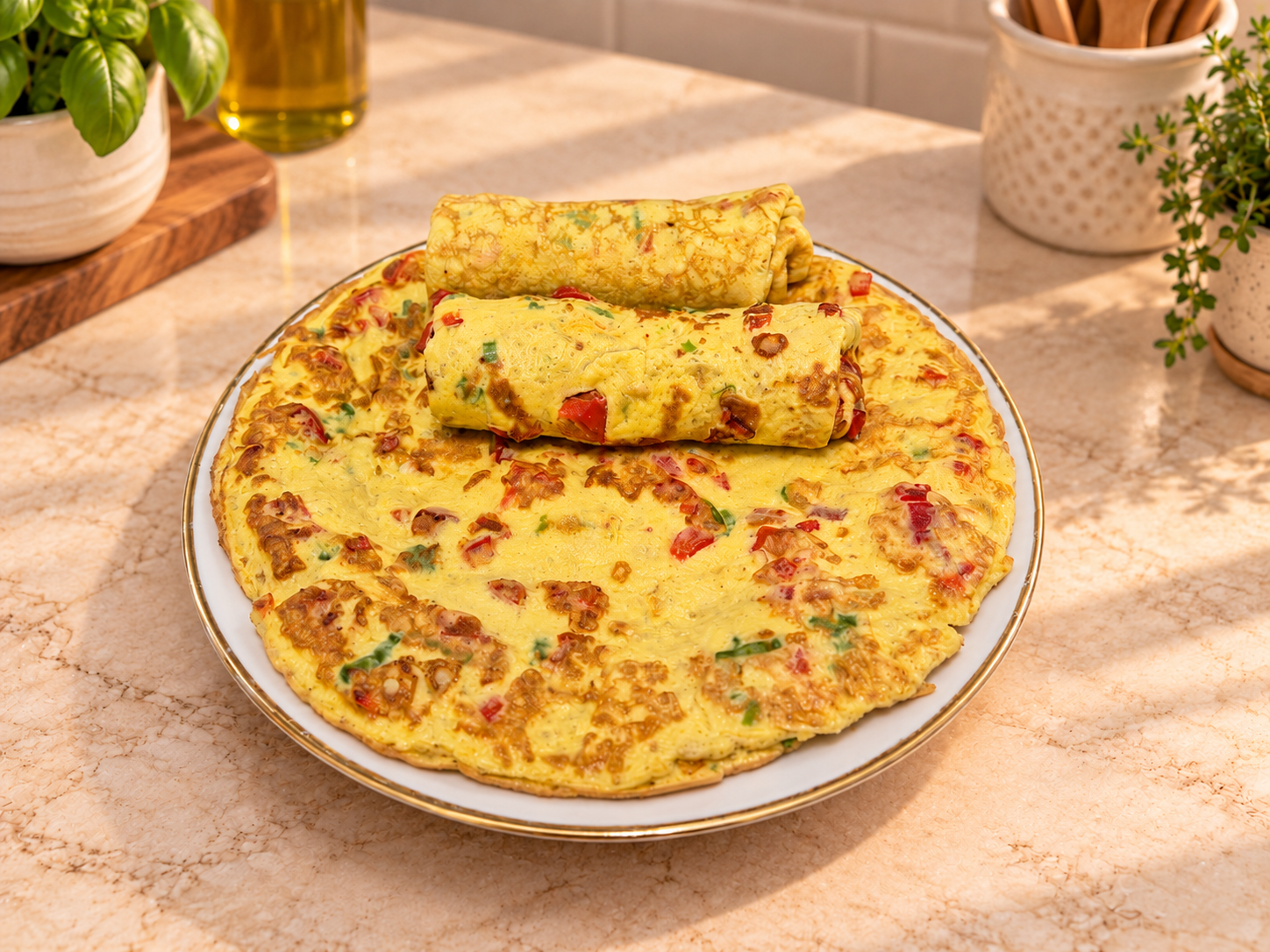 Rotolo salato dorato con ripieno sfizioso, presentato intero e tagliato per mostrare la farcitura. Una proposta golosa della cucina di Keto senza rinunce – Keto Amica Oxi.