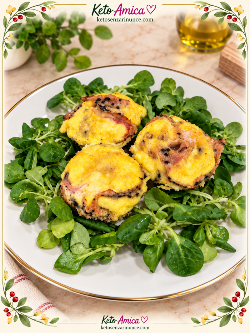 Sformatini keto preparati con piadina sottile arrotolata, uova, prosciutto e formaggio, morbidi all’interno e gustosi. Una ricetta chetogenica semplice e sfiziosa, perfetta per una colazione salata, un brunch o un pasto veloce.