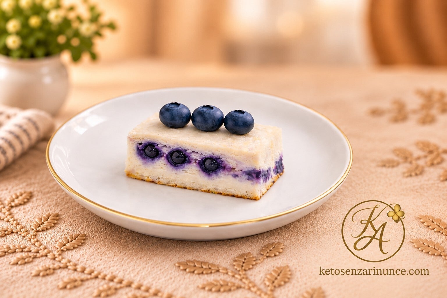 Sformato chetogenico di ricotta e mirtilli ispirato alla zapekanka, morbido, delicato e cremoso. Un dolce keto semplice e genuino, perfetto per colazione, merenda o dessert, con ricotta e mirtilli e senza zuccheri aggiunti.