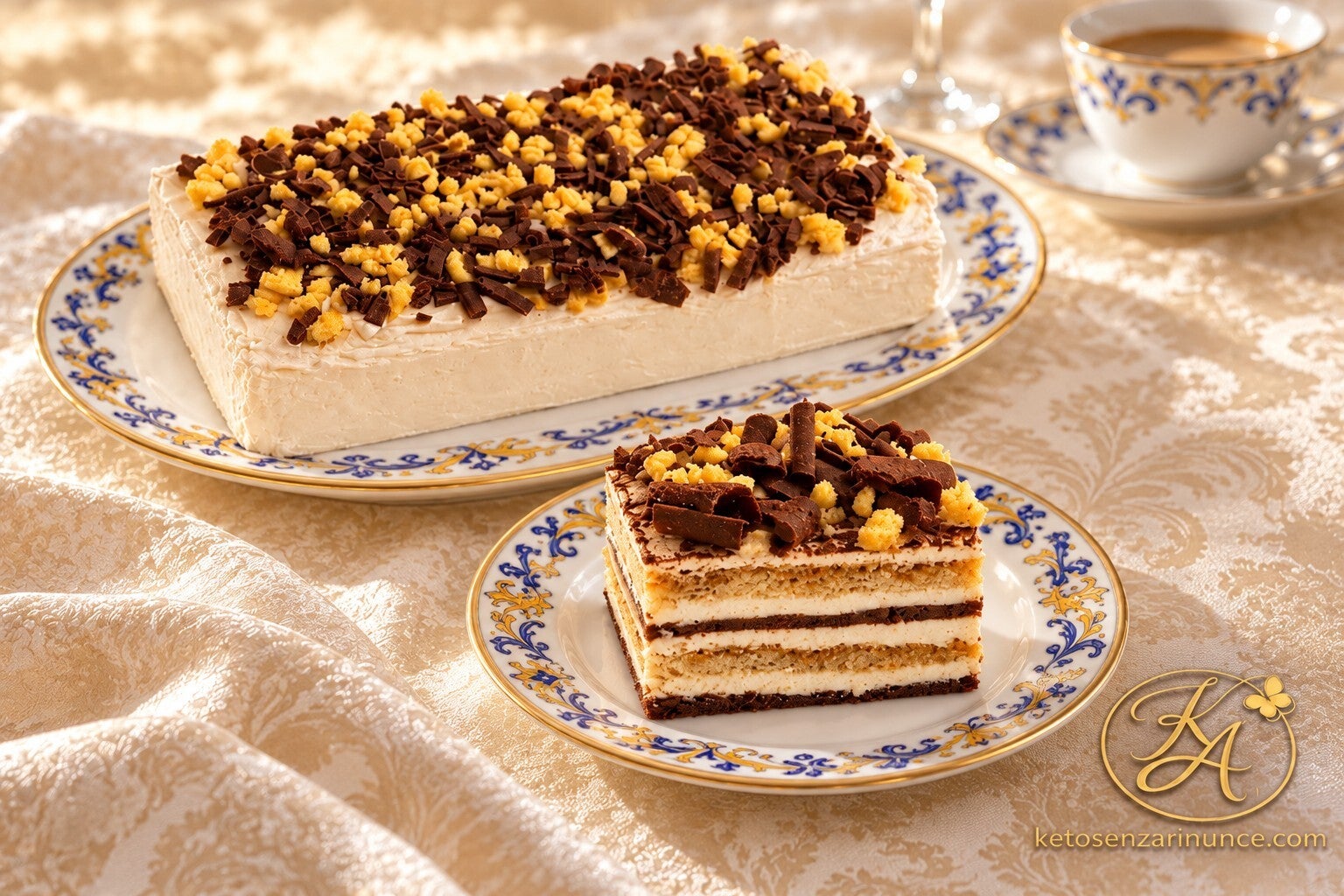 Una torta keto elegante, cremosa e golosa, ispirata al tiramisù e facilissima da preparare. Realizzata con una base chiara, una base al cacao, crema al mascarpone e una delicata bagna al caffè, è perfetta come dolce del fine settimana o anche per una fest
