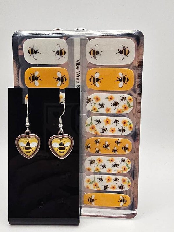 Bumble Blossom Matching Wrap & Earring Set – 100% Stainless Steel – Vibe Wrap Sensation