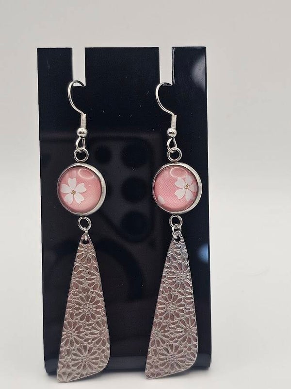 Cherry Blossom Floral Teardrop Earrings – 100% Stainless Steel – Vibe Wrap Sensation