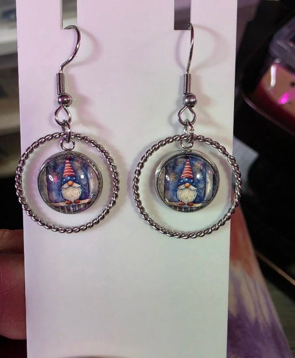 Custom-Printed Patriotic Gnome Drop Earrings