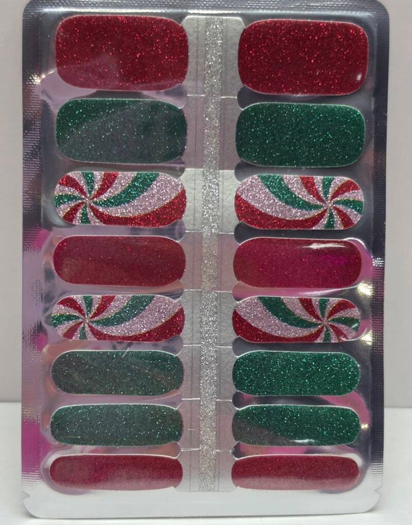 Peppermint Twist Festive Glitter Nail Wraps