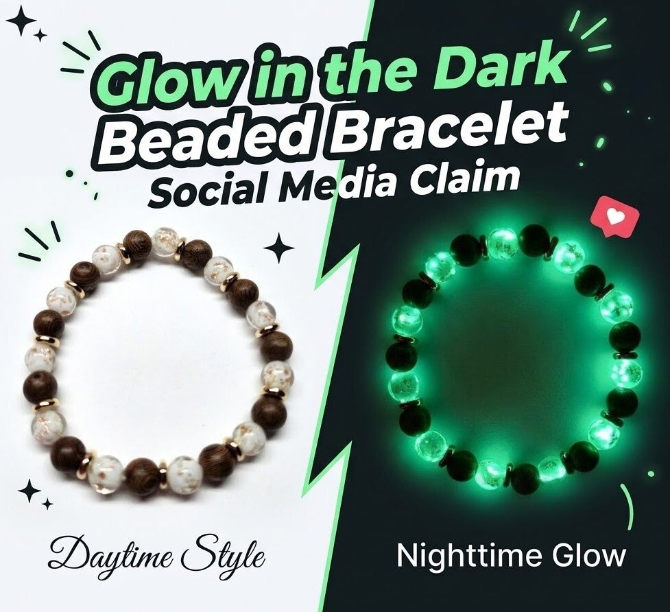 Glow-in-the-Dark Handcrafted Beaded Bracelet – Social Media Claim