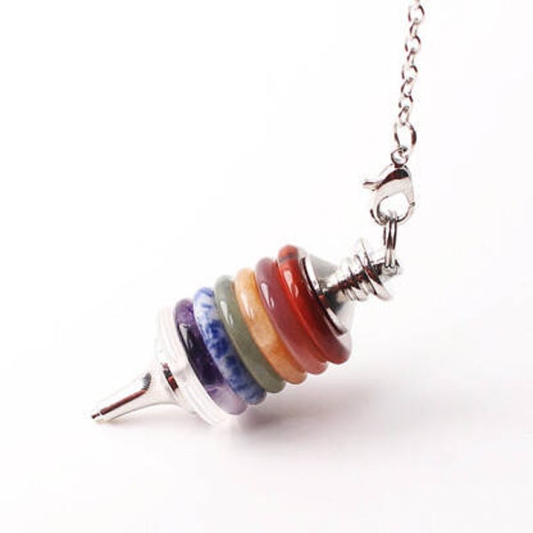 PENDULE 7 CHAKRAS PIERRES VERITABLES