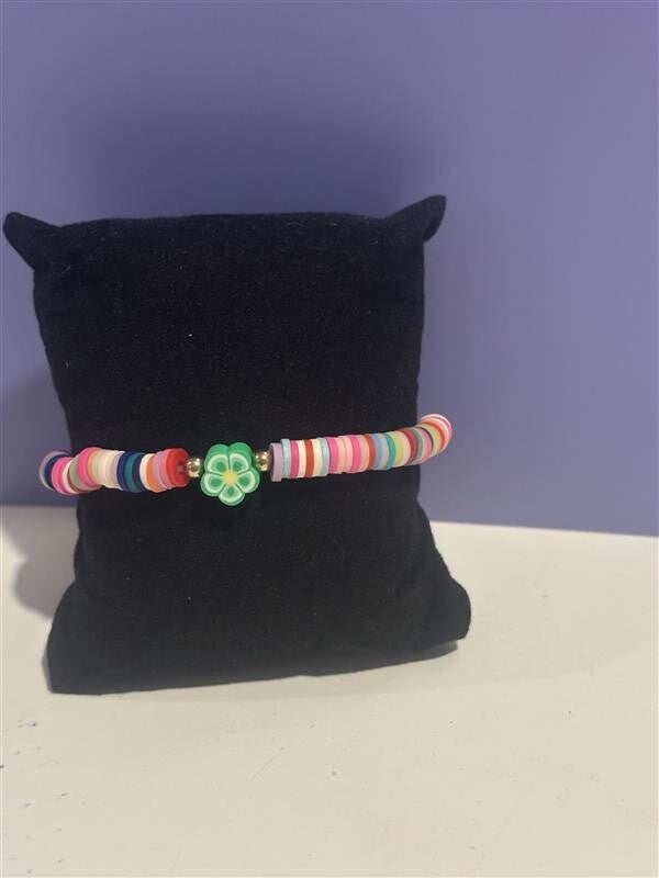 armband - multi color met groene bloem