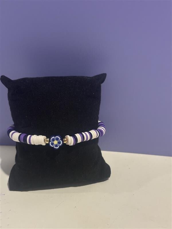 armband - paars met bloem