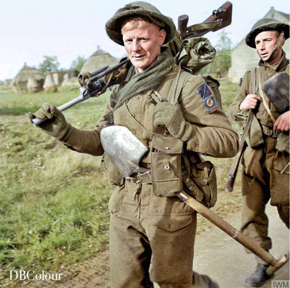Britse infanteristen rukken op nabij Liessel, oktober/november 1944.