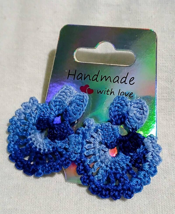 Blue Lacy Double Heart Earrings