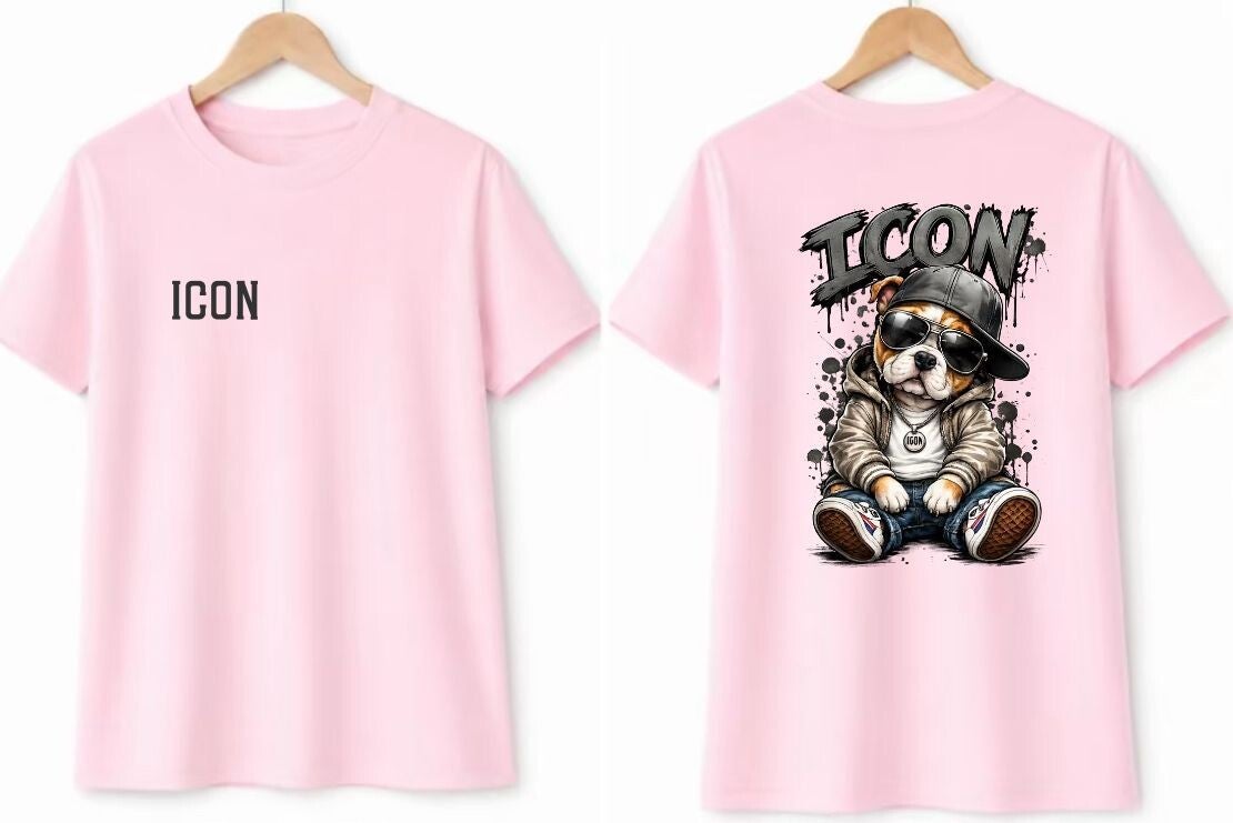 icon shirt roze met stoere dog