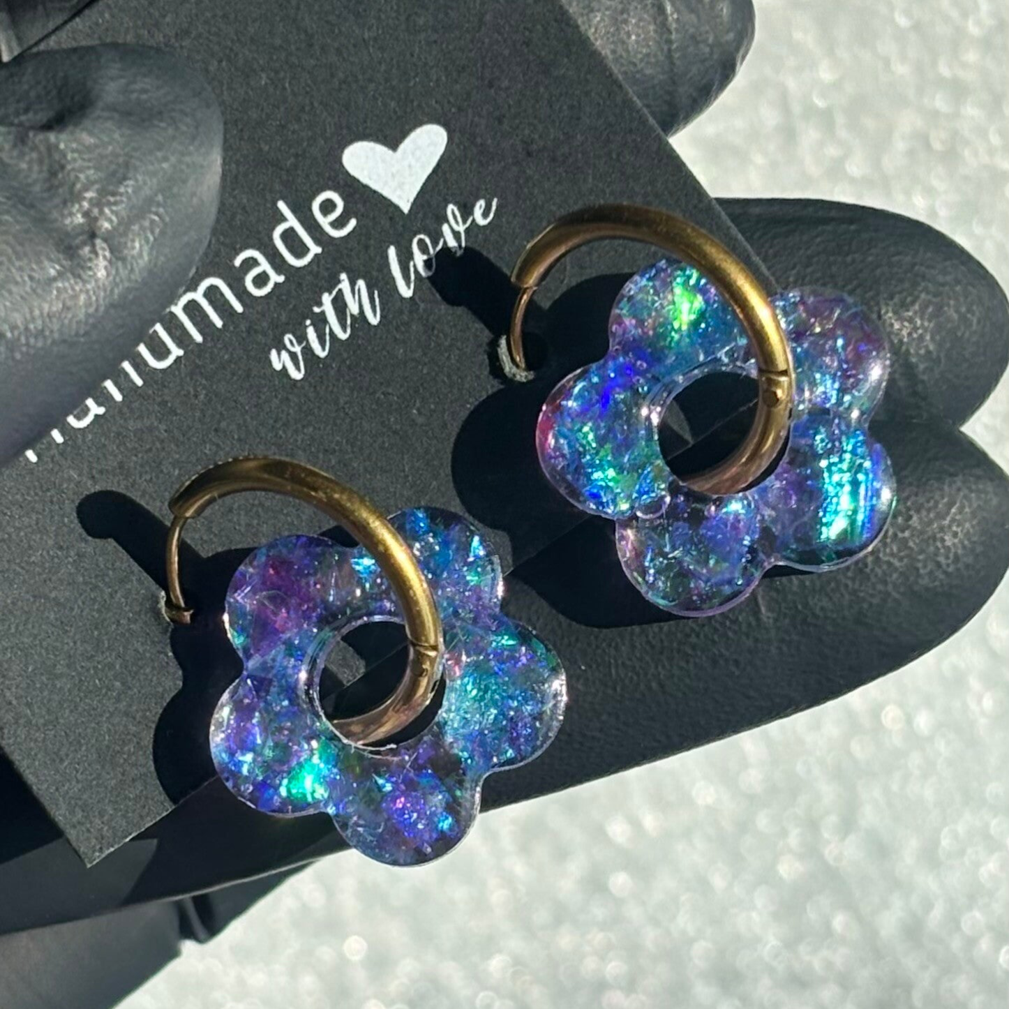 Créoles fleurs interchangeables feuilles holographiques