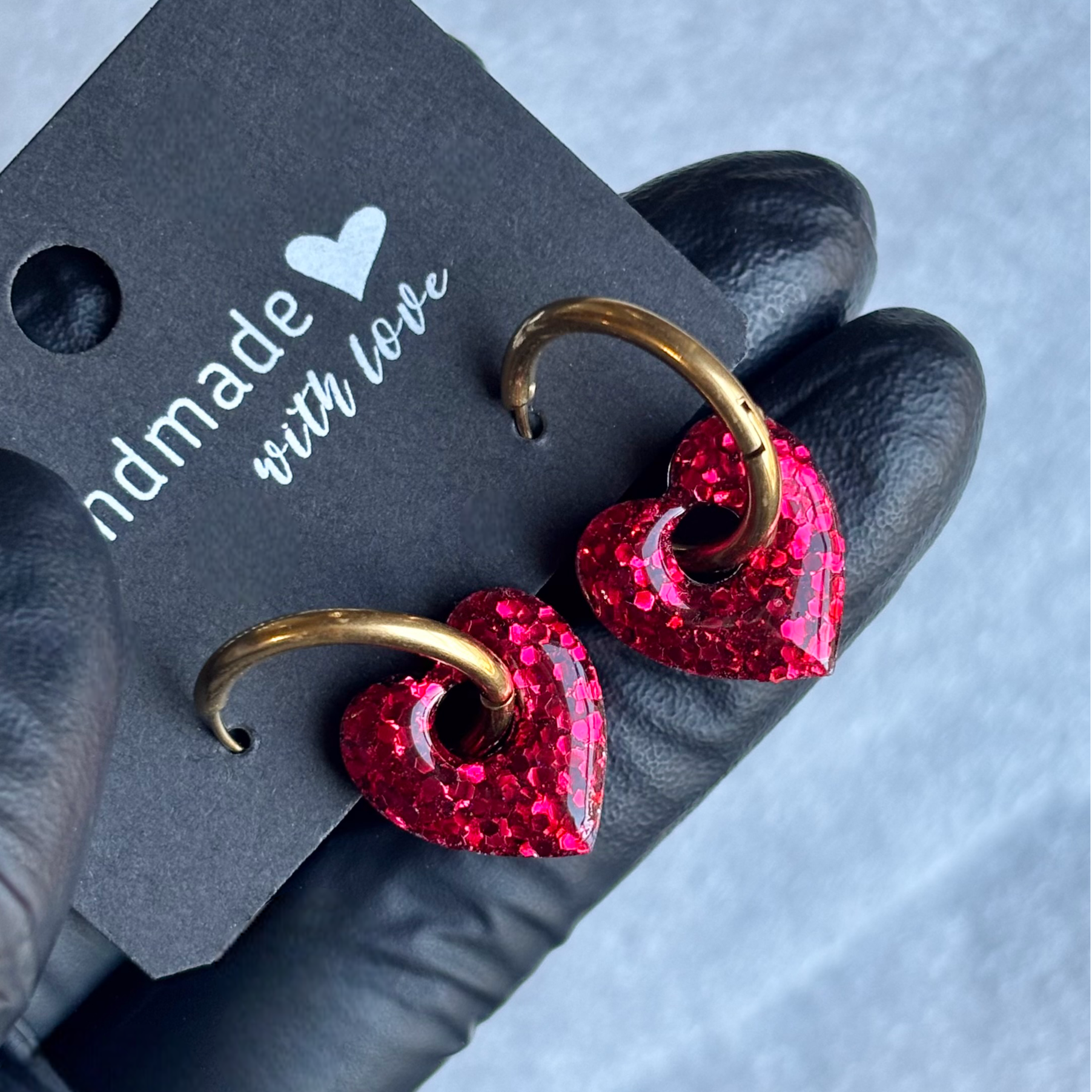 Créoles mini coeurs interchangeables paillettes moyennes