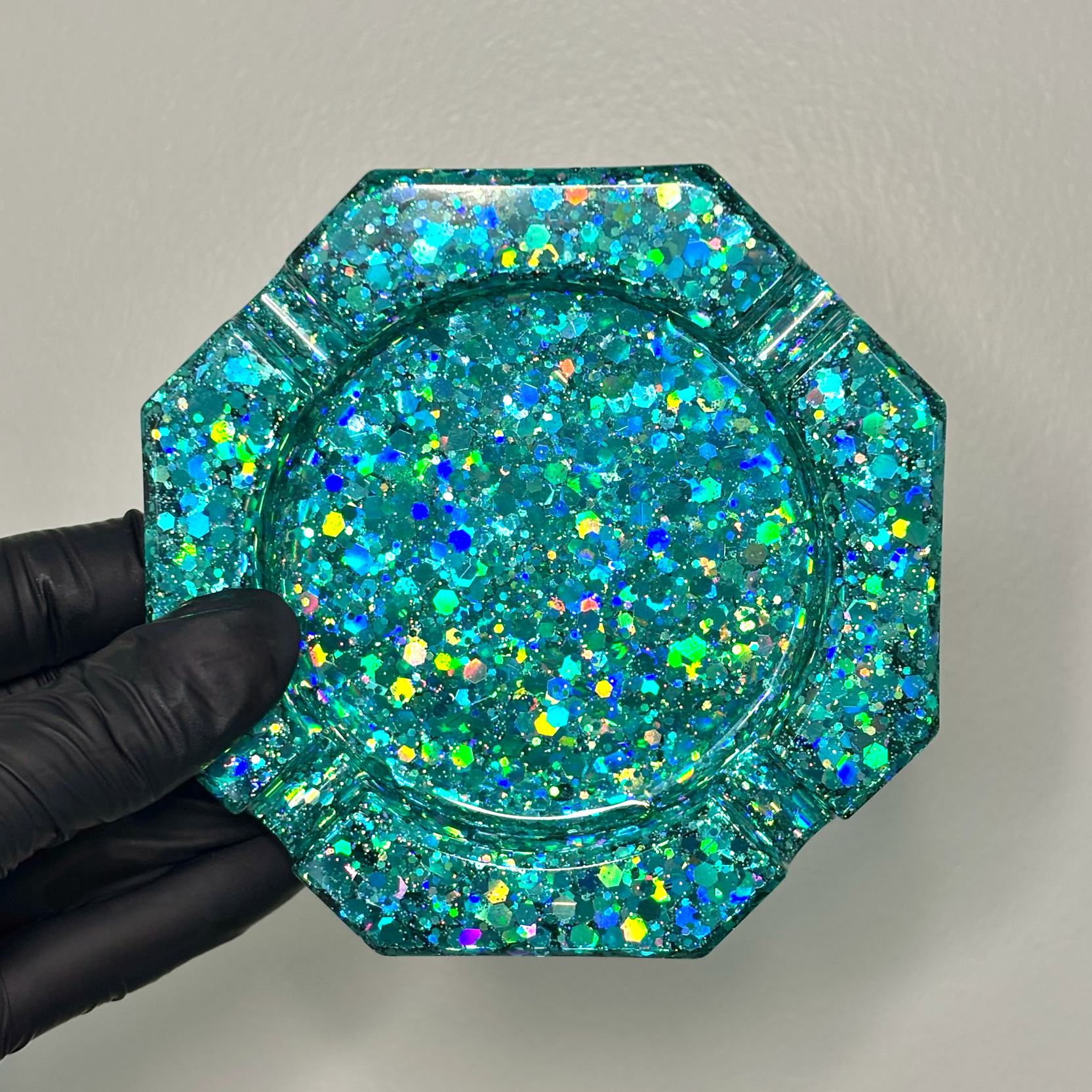 Cendrier pailleté turquoise