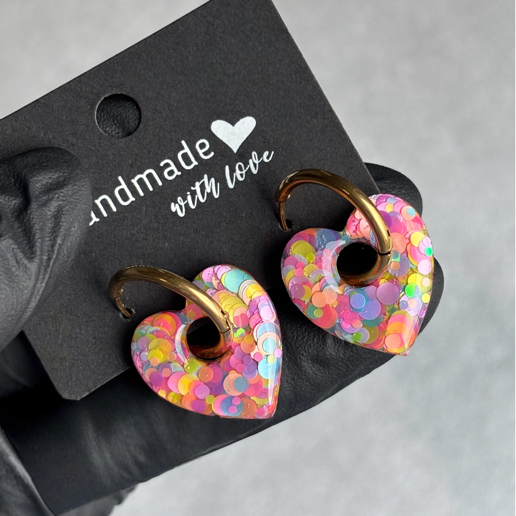 Créoles coeurs interchangeables confettis