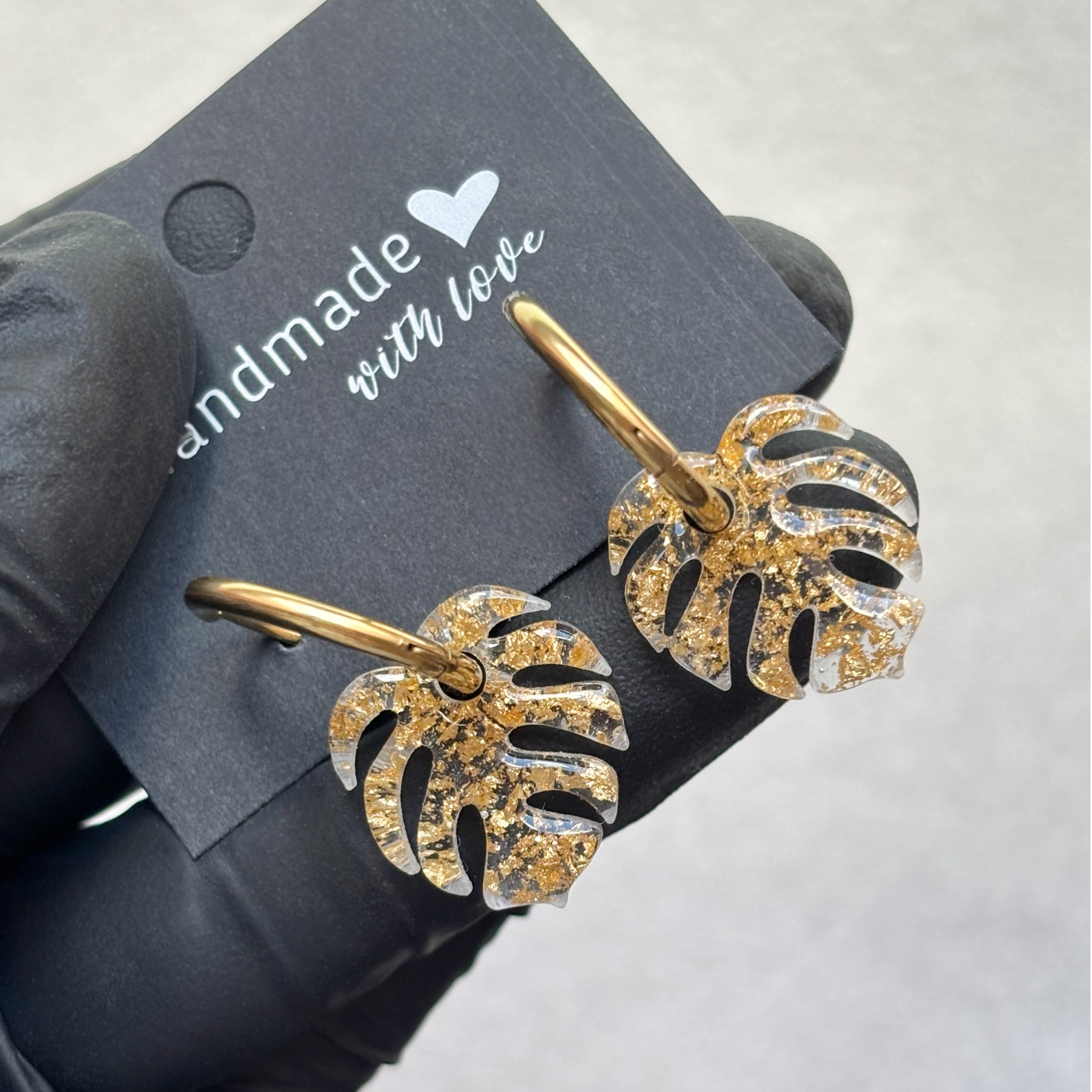 Créoles feuilles de monstera interchangeables feuilles métallisées