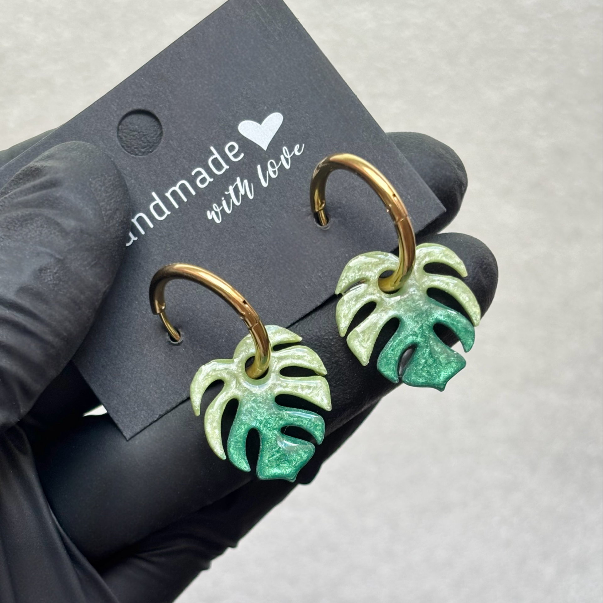 Créoles feuilles de monstera interchangeables bicolores