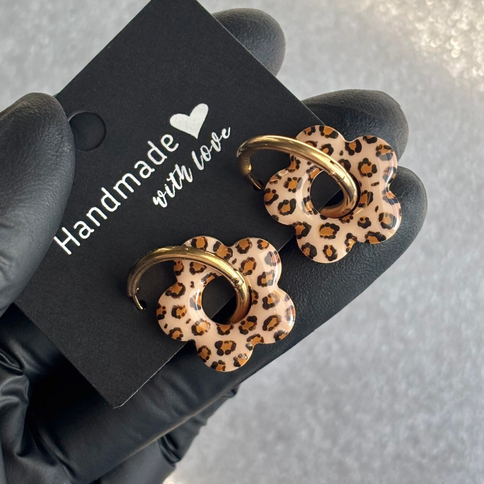 Créoles fleurs interchangeables motif léopard