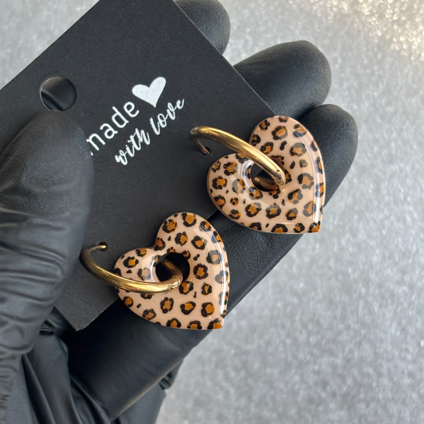 Créoles coeurs interchangeables motif léopard