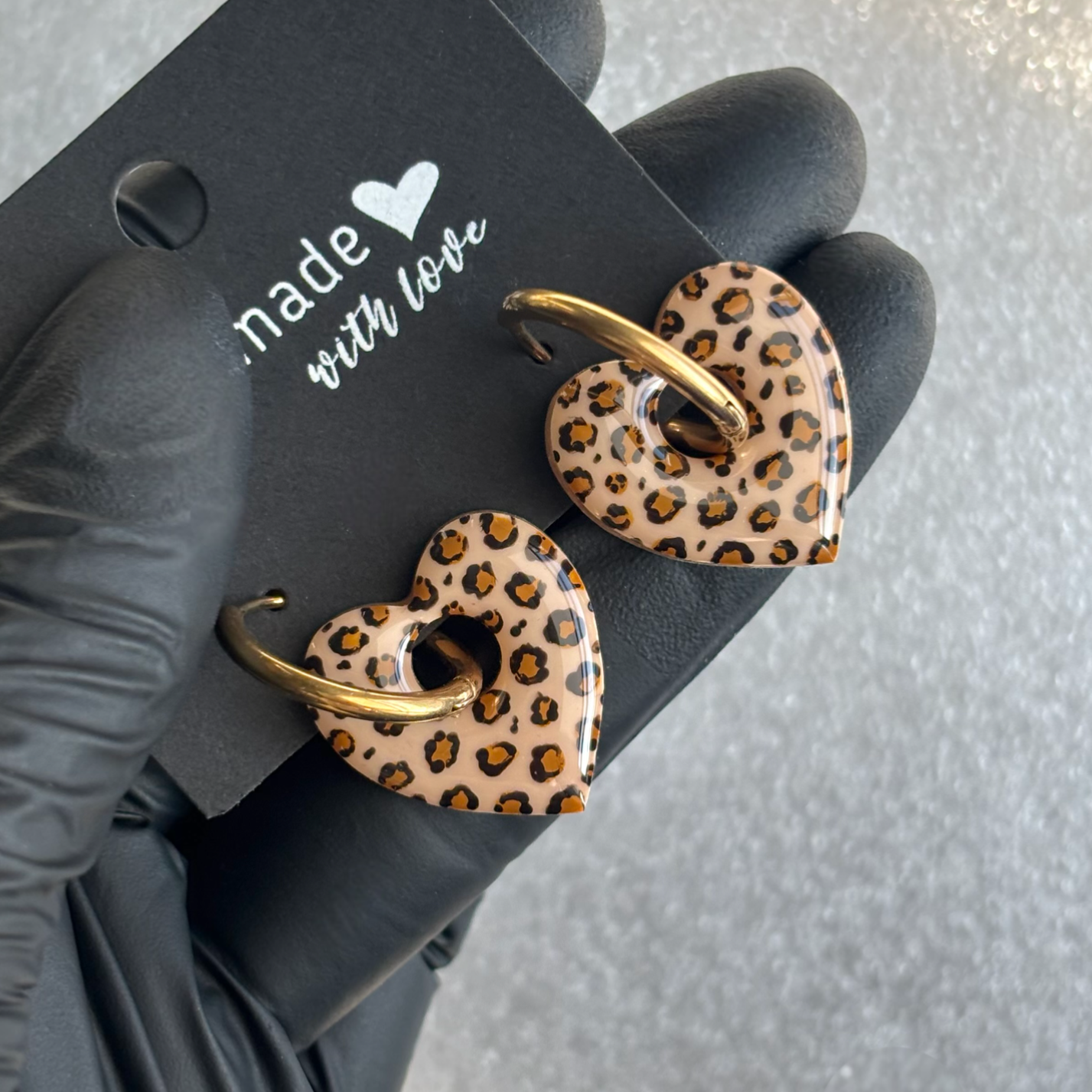 Créoles coeurs interchangeables motif léopard