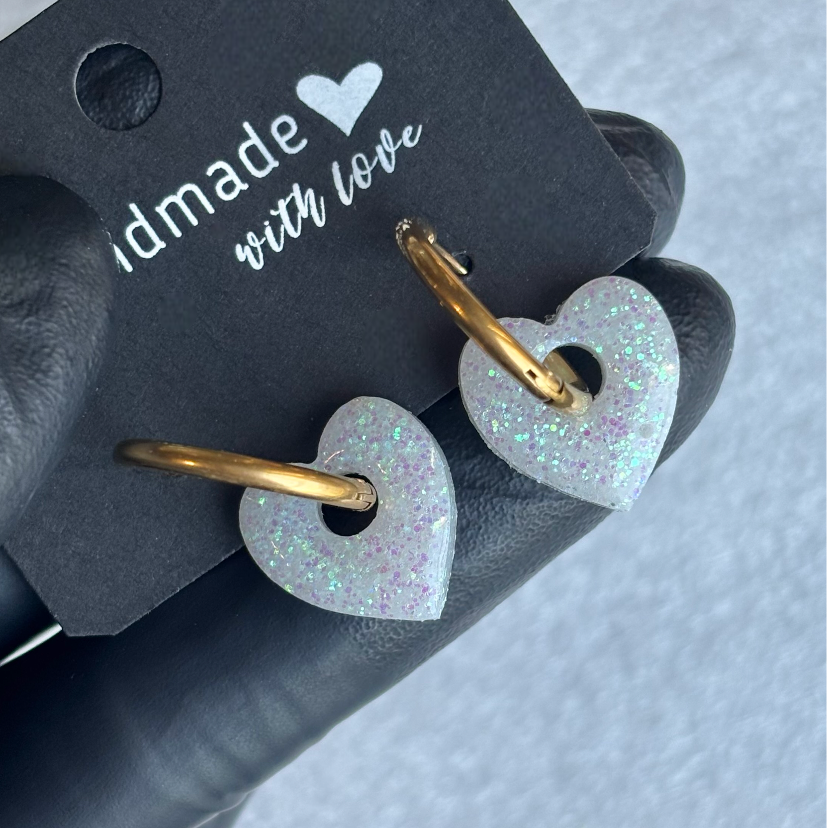 Créoles mini coeurs interchangeables paillettes fines