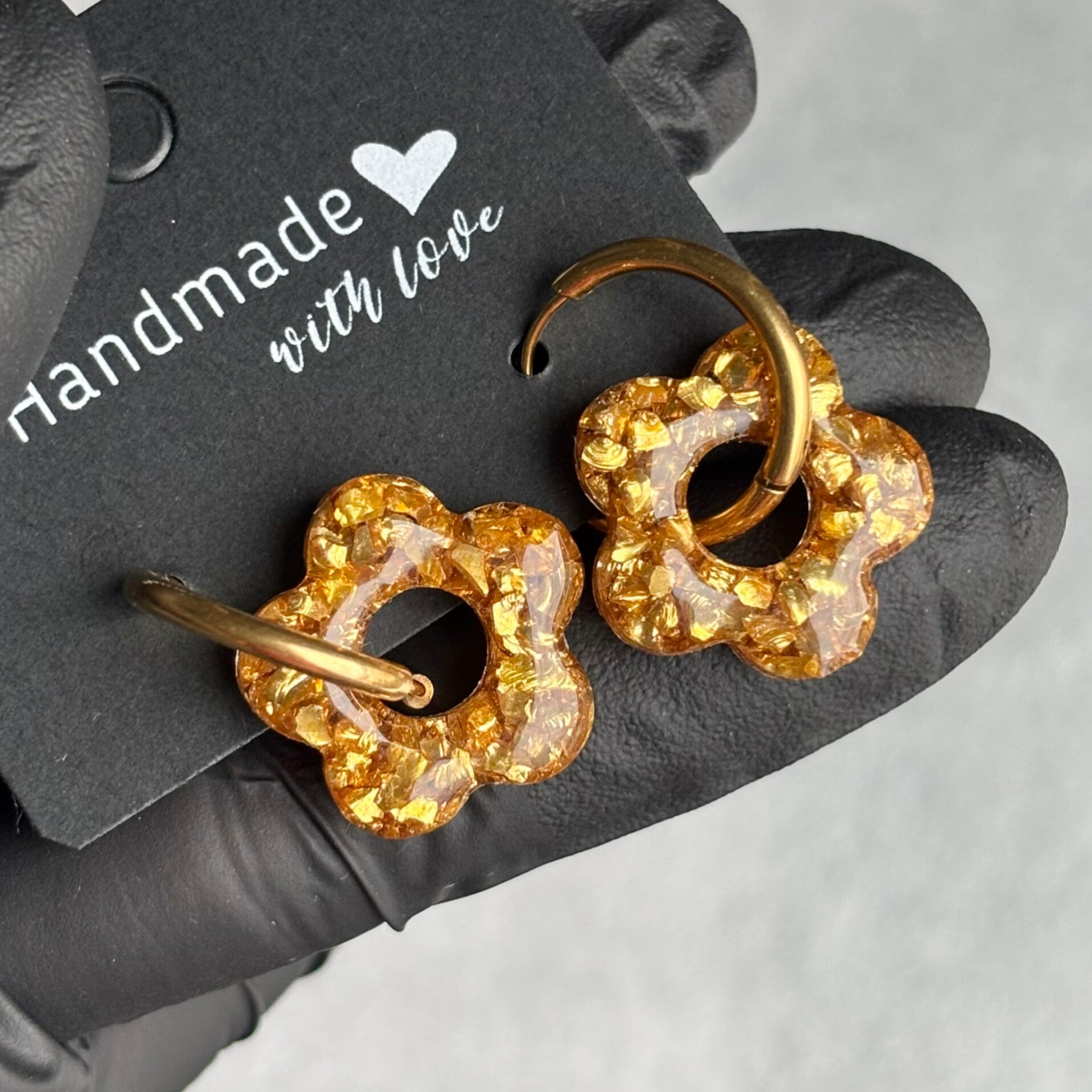 Créoles fleurs interchangeables paillettes de verre pilé