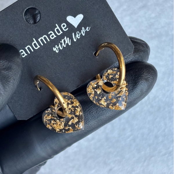 Créoles mini coeurs interchangeables feuilles métallisées