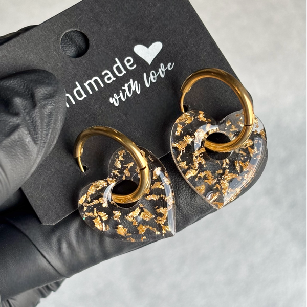 Créoles coeurs interchangeables feuilles métallisées