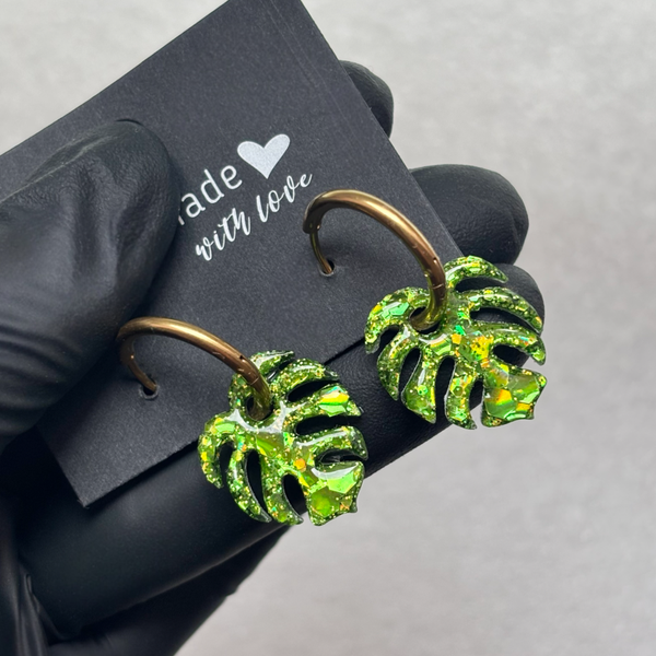 Créoles feuilles de monstera interchangeables grandes paillettes