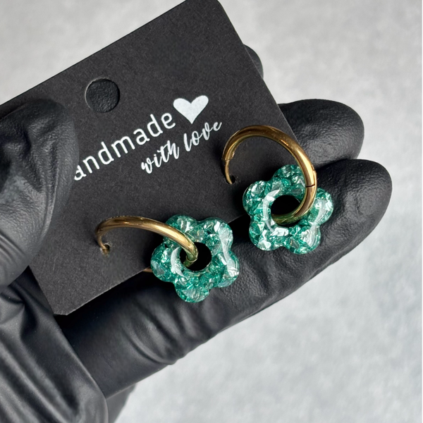 Créoles mini fleurs interchangeables paillettes de verre pilé