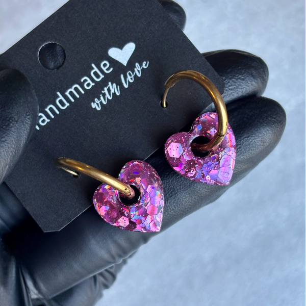 Créoles mini coeurs interchangeables grandes paillettes