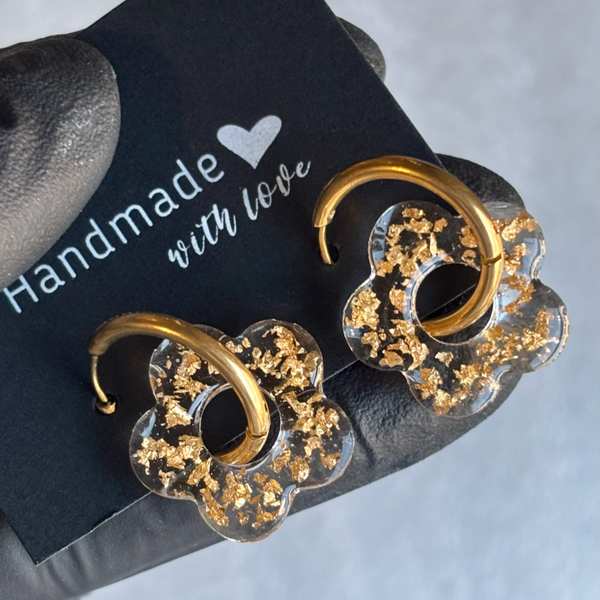 Créoles fleurs interchangeables feuilles métallisées