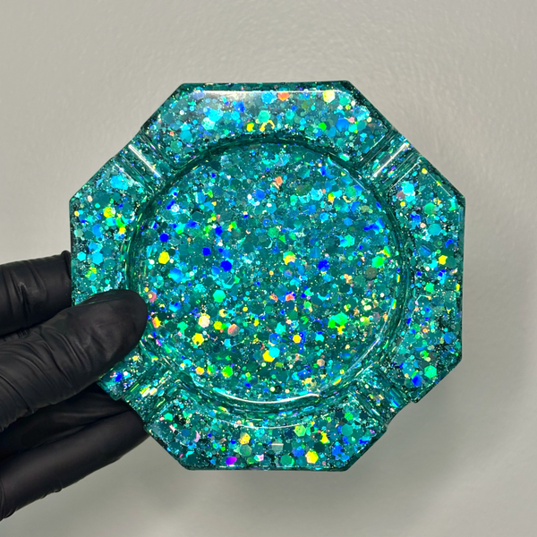 Cendrier pailleté turquoise