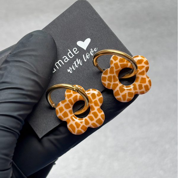 Créoles fleurs interchangeables motif girafe