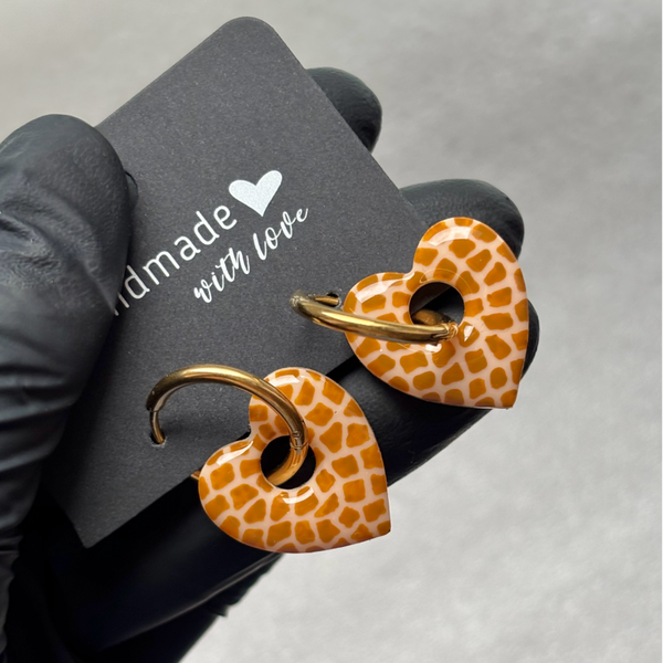 Créoles coeurs interchangeables motif girafe
