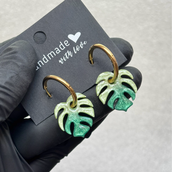 Créoles feuilles de monstera interchangeables bicolores