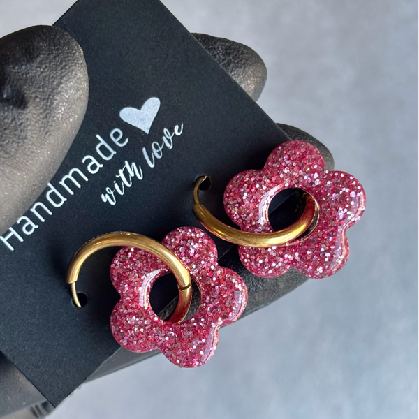 Créoles fleurs interchangeables paillettes fines