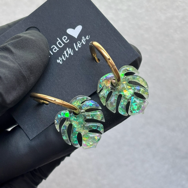 Créoles feuilles de monstera interchangeables feuilles holographiques