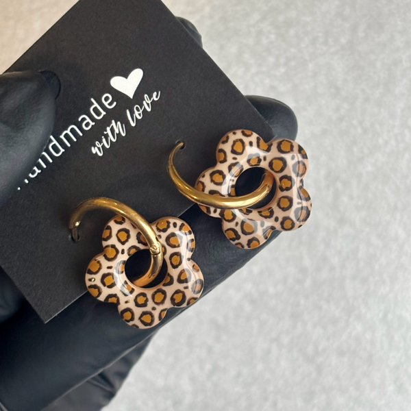 Créoles fleurs interchangeables motif léopard