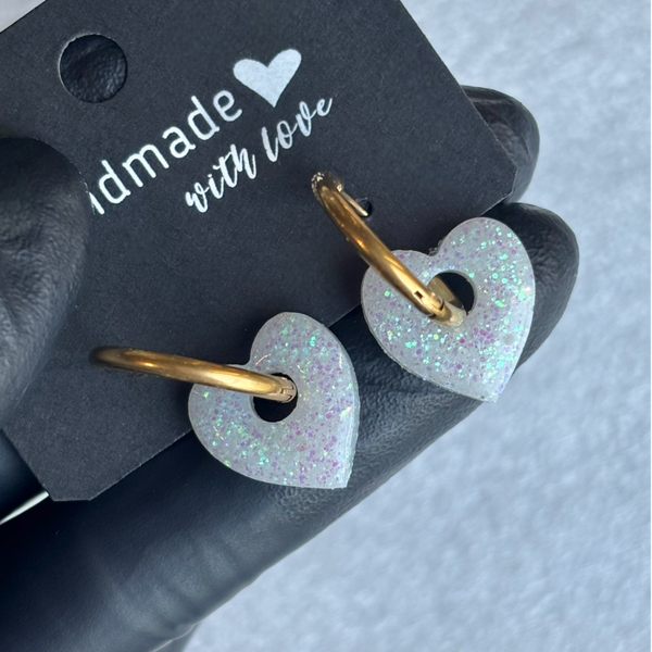 Créoles mini coeurs interchangeables paillettes fines