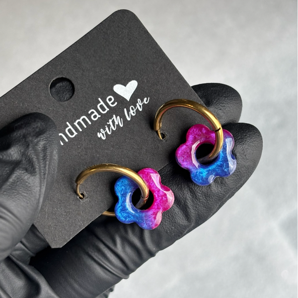 Créoles mini fleurs interchangeables bicolores