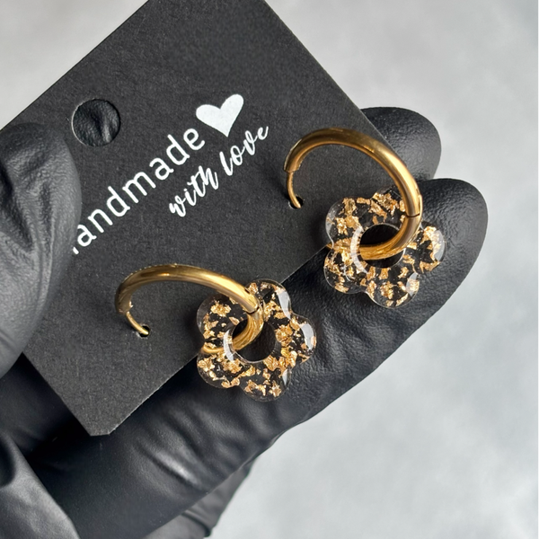 Créoles mini fleurs interchangeables feuilles métallisées