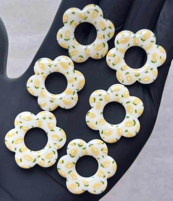 Créoles maxi fleurs interchangeables motif citrons