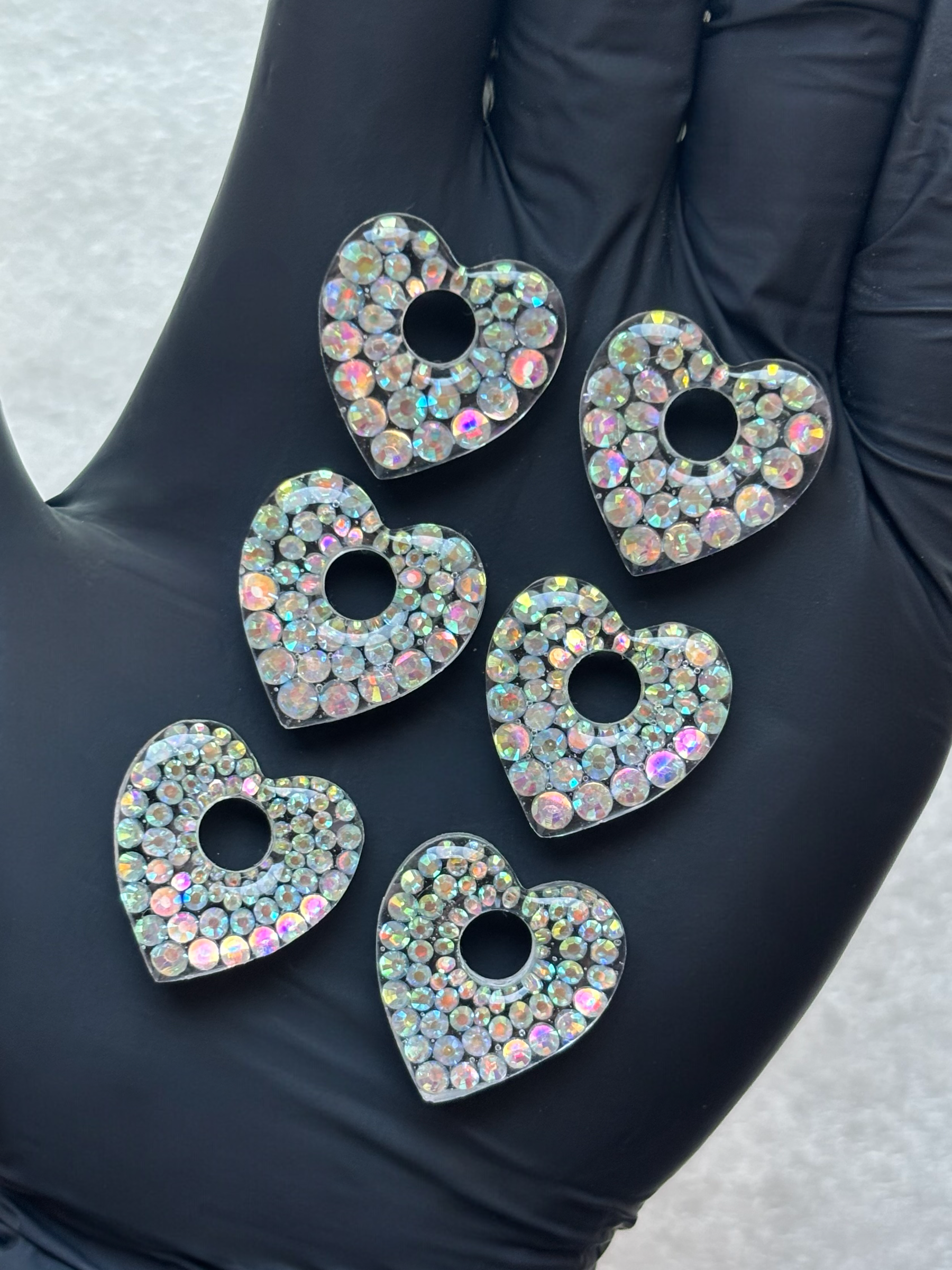 Créoles coeurs interchangeables strass holographiques