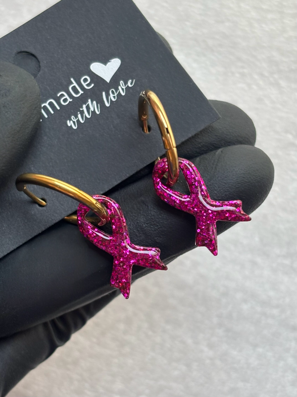 Créoles rubans « octobre rose » interchangeables paillettes fines #2