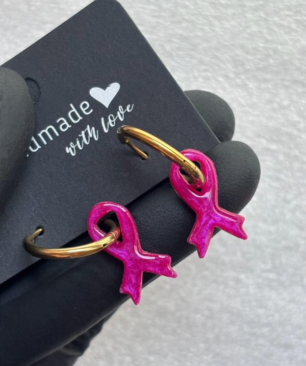 Créoles rubans « octobre rose » interchangeables/fuchsia